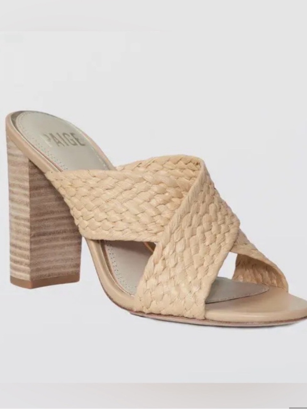 PAIGE Nova Raffia Mules Braided Crossover Sandals Size 9.5 NWOT Block Heel